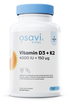 Osavi Vitamin D3 + K2, 4000IU + 150mcg - 120 kapsulių