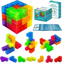 Magnetinių 3D kaladėlių dėlionė kubas su kortelėmis