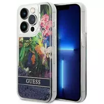 GUESS GUHCP14LLFLSB iPhone 14 Pro 6.1" blue hardcase with Flower Liquid Glitter