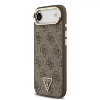 GUESS PU Leather 4G Rhinestone Triangle Logo Gold Frame MagSafe Case for iPhone Air Brown