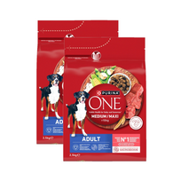 PURINA ONE Adult Medium/Maxi Maistas suaugusiems šunims, turtingas jautiena su ryžiais 2x2,5 kg