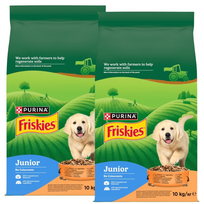 Friskies Junior Maistas šuniukams su vištiena ir daržovėmis su pienu 2x10 kg
