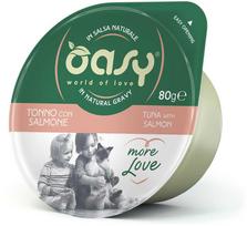 Kačių maistas - Oasy More Love Tuna with lašiša šlapias kačių maistas 70g