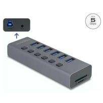Delock Zewnętrzny USB 5Gbps 6 Port Hub z przełącznikiem i gniazdem SD / Micro SD | 64237 | 4043619642373