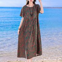 Plus Size Elegant Women's Summer Dress Vintage Clothes Short Sleeve Loose Long Dresses XL