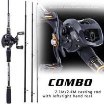 Užmetimo meškerės ritės rinkinys 2,1 M / 2,4 M anglies pluošto 4 antgalio užmetimo meškerė ir 12+1 BB masalo ritė 2.1M & Left Hand Reel
