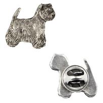 Vakarų Škotijos baltasis terjeras, Vestis, Vestis - Sidabruota šuns sagė, elegantiškas segtukas, švarko atlapo puošmena iš Art-Dog prekės ženklo sidabras