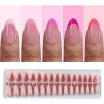 Skin Tones 32-Piece Stick-On Nail French Tip Press Stick Nail in Short Almond Shape Fingernails Extension Set 1
