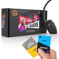 „You Say Guess“ – vakarėlių žaidimas su „Bluetooth“ triukšmą slopinančiomis ausinėmis, skirtas šeimos pramogoms ir stalo žaidimui. juoda