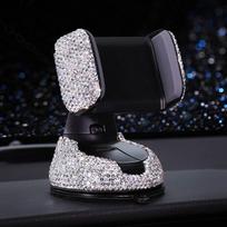 Crystal Rhinestones 360 laipsnių automobilio telefono laikiklis, skirtas automobilio prietaisų skydeliui, automobiliniams langams ir oro ventiliacijai, universalus automobilio mobiliojo telefono laikiklis balta