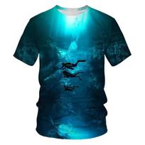 Summer Leisure Dive Pattern Men's T-shirt Hip Hop 3D Print Personality Rod Neck Short Sleeve Tops Fashion Clothes 6XL