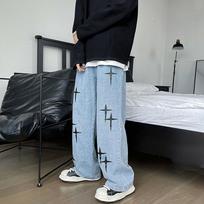 Vyriški 5XL Y2K drabužiai Dideli juodi vintažiniai baggy džinsai lipdukai Vasarinės kelnės plačios džinsinės kelnės Streetwear džinsai vyrams Spausdinti Hip Hop XL mėlyna
