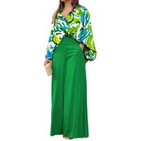 Women's 2 Piece Outfit Floral Print Long Sleeve Button Down Shirt And High Waist Wide Leg Pants Set Spring Summer Casual Lounge Set S rožinė