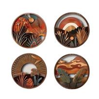 4 Pcs Wooden Round Boho Wall Art Bohemian Circle Wall Decor Hollow Out Farmhouse Hanging Sign for Bedroom Living Room Bathroom Patio Apartment A
