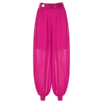 Womens Sheer Chiffon Harem Bloomers Side Split Pants Carnival Costume One Size raudona