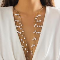 European & American Imitation Pearl Tassel Open Choker Necklace