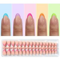 Skin Tones 32-Piece Stick-On Nail French Tip Press Stick Nail in Short Almond Shape Fingernails Extension Set 1