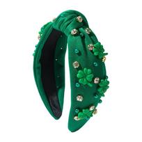 Jeweled Headbands Ruched Costume Blingbling Hairband Party Karaoke Leprechaun Photo Props Party Wide Hair Hoop Nightclub žalia