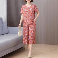 Elegant 2 Piece Sets Women Summer Clothes Vintage Loose Print Plus Size Pants Sets XL