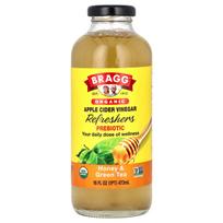 Bragg, ekologiškas obuolių sidro actas gaiviklis, prebiotikas, medus ir žalioji arbata, 16 fl oz (473 ml)