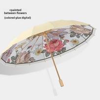 Women's Dual-Purpose Umbrella: 16-Rib, Windproof, Rainproof, UV Protection, Cute Floral Folding Sunshade.