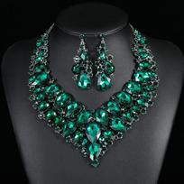 Water Drop Green Crystal Jewelry Sets for Women Wedding Party Jewelry Accessories Stud Earrings Necklace žalia