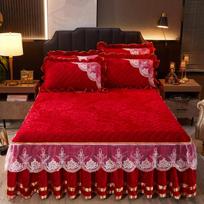 Žieminis koralų vilnos užtrauktukas Nuimamas prabangus lovatiesis King Queen Storas aksominis dygsniuotas lovos sijonas be pagalvės užvalkalo Only 2pcs Pillowcase smėlis