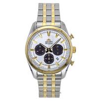 Orient Contemporary Chronograph Dvispalvis Nerūdijančio Plieno Baltas Ciferblatas Kvarcinis RA-TX0302S Vyriškas Laikrodis balta