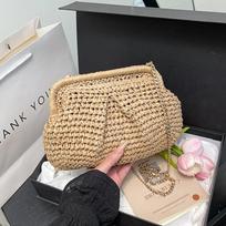 Summer Straw Weaving Crossbody Bag Fashionable Shell Bag Women's Chain Strap Shoulder Bag 28x8x19cm smėlis