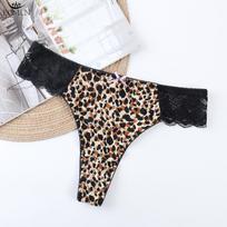 Moteriški, seksualūs, leopardo rašto dirželiai, besiūliai ledo šilko, mielas lankelis su G-stygomis, vidutinio žemo juosmens moteriški apatiniai M leopardo rašto spalva