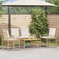 Lauko baldų komplektas 4 pcs Natūralus ir grietinėlės baltas