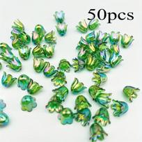 50 vnt. 9mm Fantazijos Orchidėjos Gėlių Pakabukai Papuošalams Rivex, Tamsiai žalia spalva