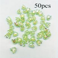 50 vnt. 9mm Fantazijos Orchidėjos Gėlių Pakabukai Papuošalams Rivex, Šviesiai žalia spalva