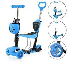 Triratis paspirtukas su stūmimo rankena Scooter 5in1, mėlynas