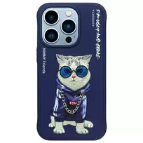 Nimmy Cool Cat glasses phone case for iPhone 15 Pro, blue
