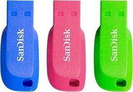 SANDISK CRUZER BLADE USB atmintinės, 3 vnt. pakuotėje, 32GB