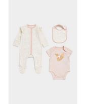 MOTHERCARE šliaužtinukas ilgomis rankovėmis, smėlinukas trumpomis rankovėmis ir seilinukas, FB429