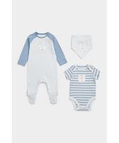 MOTHERCARE šliaužtinukas ilgomis rankovėmis, smėlinukas trumpomis rankovėmis ir seilinukas , FB273