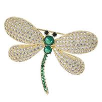 Laumžirgio sagė su cirkoniais, elegantiška, sodriai žalia, One size