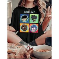 Women's Gorillaz Band Graphic Print T-Shirt Casual Crew Neck Short Sleeve All-Season Top S balta
