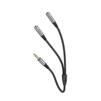 Hoco AUX Cable 2-in-1 3.5 mm (male) to 2 x 3.5 mm (female) Jack, 0.25 m, UPA21, metal gray