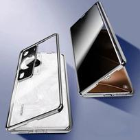 Dvipusis grūdinto stiklo telefono dėklas, skirtas OnePlus 13 13R 12 12R, metalinis magnetinis pilnos apsaugos dangtelis, apsaugantis nuo šnipinėjimo For OnePlus 12 juoda