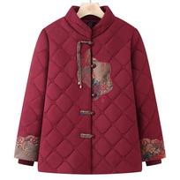 Grandma Style Cotton Padded Jacket: Chinese-Inspired Winter Wear for Women XL (approx. 40-52 kg) raudona