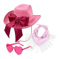 3Pcs Fashionable Cowboy Hats Bundle Includes Bandana And Shades Perfect For Themed Event And Daily Wear raudona