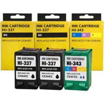 Pack of 3 compatible HP 337/343 cartridges - 2x Black + 1x Color, for DeskJet/OfficeJet/PhotoSmart/PSC