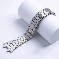 Juoda aukso sidabro laikrodžio apyrankė 21 mm 26 mm Vyriška moteriška pilno nerūdijančio plieno laikrodžio apyrankė-grandinėlė AP ROYAL OAK dirželiui sulankstoma sagtelė 26mm sidabras