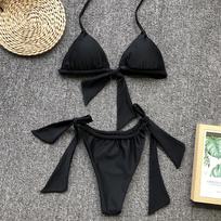Seksualus vienspalvis bikini komplektas maudymosi kostiumas moterims su raišteliais maudymosi drabužiai dviejų dalių maudymosi kostiumas stringai bikini S oranžinė
