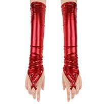 Women Ladies Wetlook Metallic Fingerless Latex Gloves with Rivets Patent Leather Elbow Length Long Gloves Night Club Dancewear 1 Pair juoda