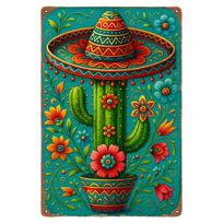 Retro skardinis ženklas  Meksikietiškas sombreras  Kaktuso dizainas  Rustic Metalinis sieninis menas namams Barui Kavinei Garažui Sodybai  Cinco de Mayo 20x30cm（7.8x11.8inch）