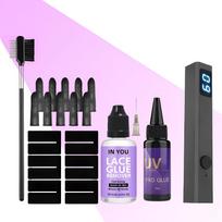 UV Plaukų priauginimo rinkinys - Pilnas rinkinys su UV lempa, klijais, valikliu ir priedais, Super greitas valiklis su nematomu priauginimu A set